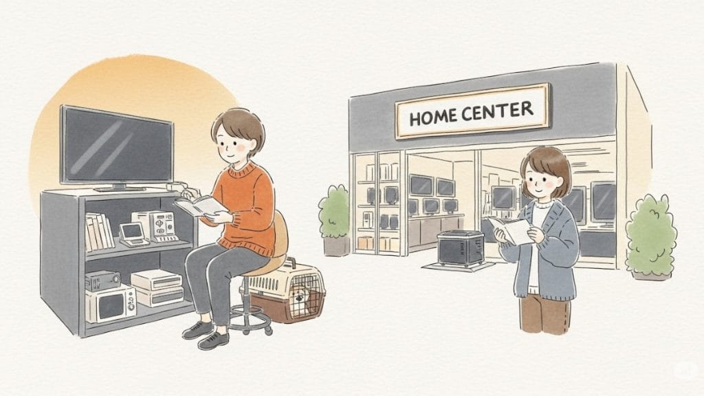 ケーズデンキやコジマ電気は同伴可能？