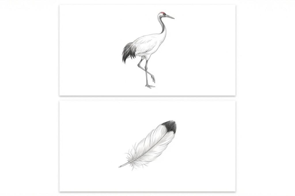 一羽の鳥の全身と、一本の羽が上下に分けて描かれた白背景のイラスト。鳥を「一羽」と数える説明や、残るものとしての羽に着目した定義が分かる構成
