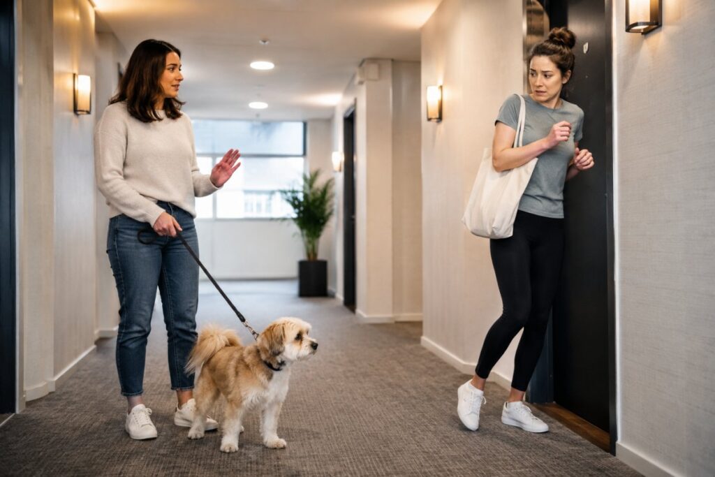 ペット嫌いな人が犬との距離に不安を感じる場面