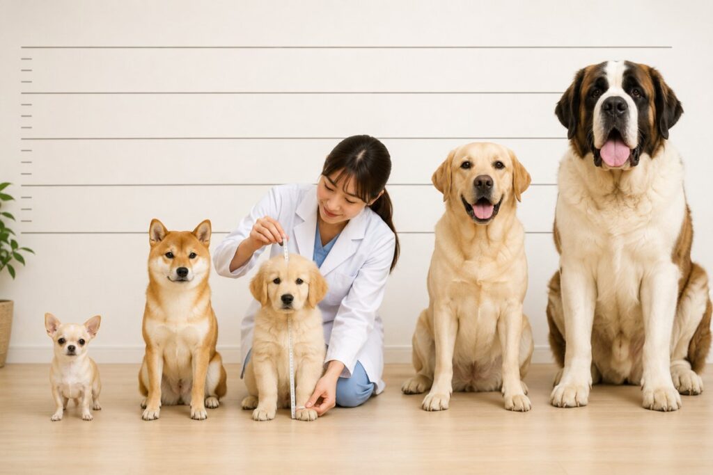 犬の大きさは何ヶ月で決まるかを犬種別に示すサイズ比較画像