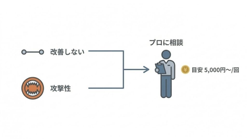改善しない吠えや攻撃性からプロ相談と費用目安へ進む判断図