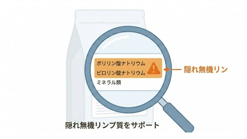 フード成分表示に含まれるポリリン酸ナトリウムなど隠れ無機リンの図解